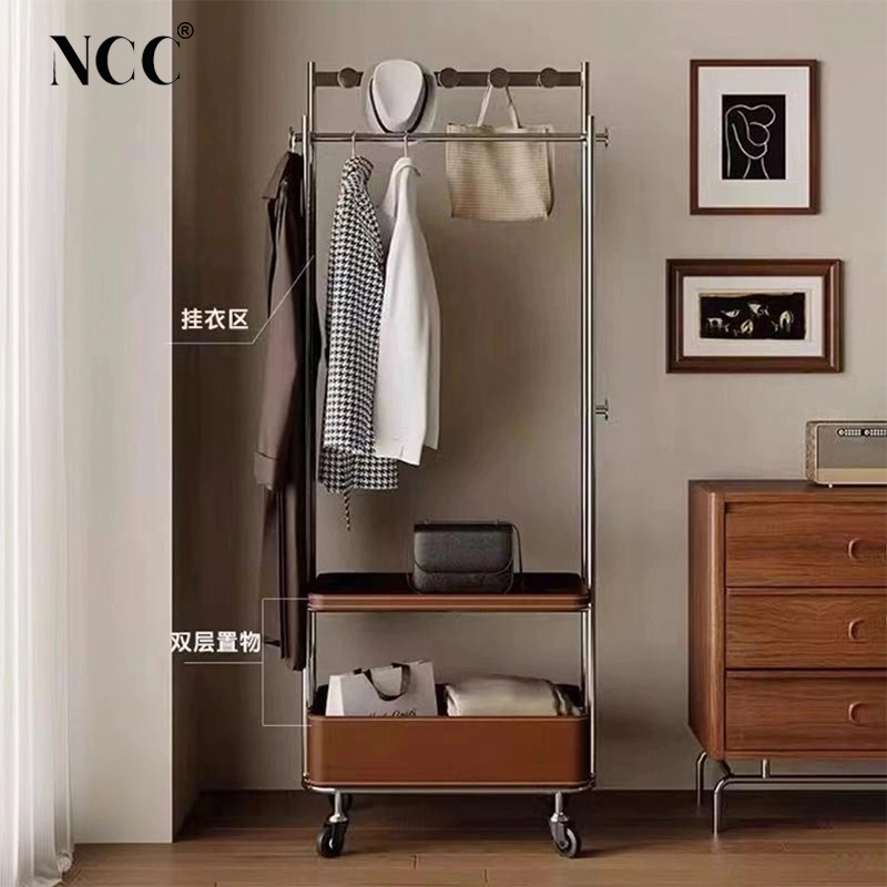 移动衣帽架马鞍皮不锈钢挂衣架