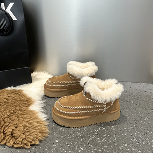 毛毛靴外穿2025秋冬新雪地靴羊皮毛一体女阿尔派厚底真皮流苏棉鞋