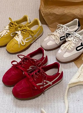 黄色德训鞋女款内增高2026春款薄款复古板鞋阿甘运动鞋情侣款丫奢