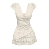 假两件蕾丝刺绣连衣裙女夏季 自制纯欲 蕾丝泡沫 收腰纯欲裙子