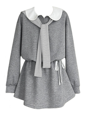 自制美式学院风少女灰色假两件长袖卫衣连衣裙韩系气质收腰短裙女