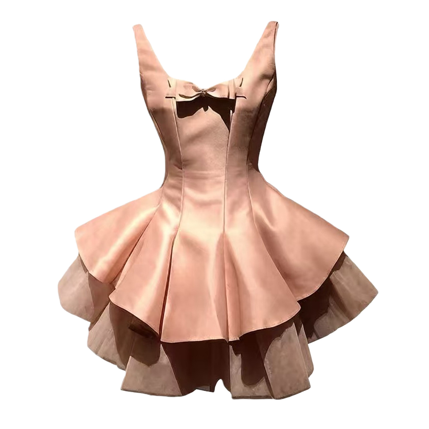 自制芭蕾粉天鹅甜美公主风收腰网纱撞色连衣裙粉色无袖高腰蓬蓬裙