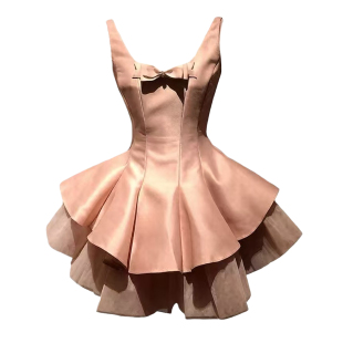 高腰蓬蓬裙 自制芭蕾粉天鹅甜美公主风收腰网纱撞色连衣裙粉色无袖