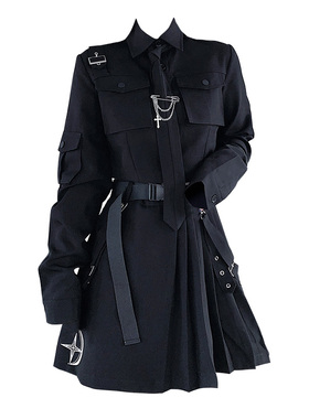 朋克两套装女潮街头酷女孩穿搭黑暗系风格女装帅气制服蹦迪连衣裙