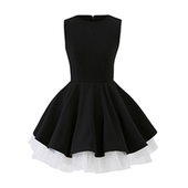 现货设计感小众撞色网纱拼接无袖 法式 赫本连衣裙收腰蓬蓬裙芭蕾裙