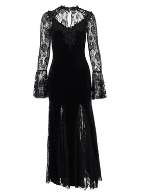 自制纯欲暗黑连衣裙鱼尾裙红色长裙哥特风裙子女装万圣节穿搭服饰