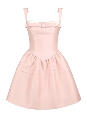 自制粉色蝴蝶结醋酸拼接无袖收腰显瘦蓬蓬裙生日轻礼服吊带连衣裙