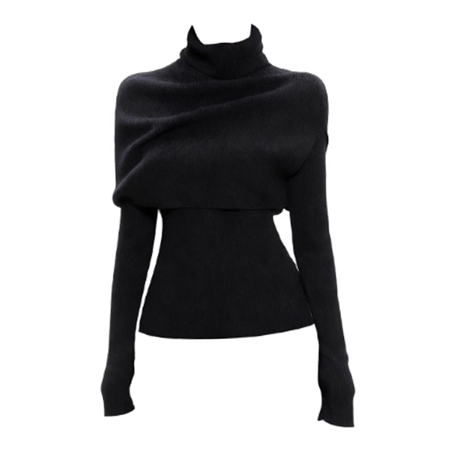 法式内搭高级感黑色毛衣女修身显瘦打底衫设计感斗篷两件式针织衫