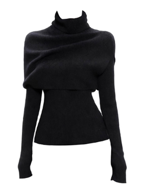 法式内搭高级感黑色毛衣女修身显瘦打底衫设计感斗篷两件式针织衫