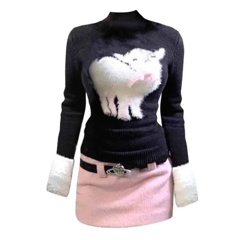 黑色慵懒毛衣两套装女