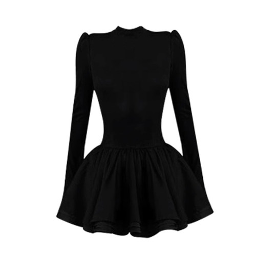 半高领收腰针织裙蓬蓬裙