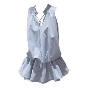 自制甜美少女莱赛尔棉收腰系带松弛廓形设计感花苞水母裙连衣裙女