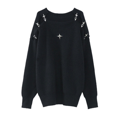 飞机扣纯欲辣妹露肩毛衣女