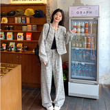高级感灰色小香风套装女2025春季新款甜酷风西装外套阔腿裤两件套，女装套装/套裙，Yologo