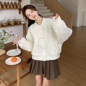 肌理感国风棒球服外套女春秋2025新款白色新中式夹克温柔风奶乎乎图片