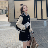棒球服外套2025新款女春秋短款裙子套装学院风休闲显瘦拼接两件套，女装运动套装，Yologo