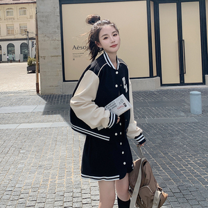 小个子穿搭一整套学院风拼色棒球服半身裙两件套女高级感小洋装潮,运动套装,Yologo