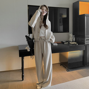 早春韩系穿搭运动服套装女2025新款奶fufu慵懒休闲连帽卫衣两件套图片