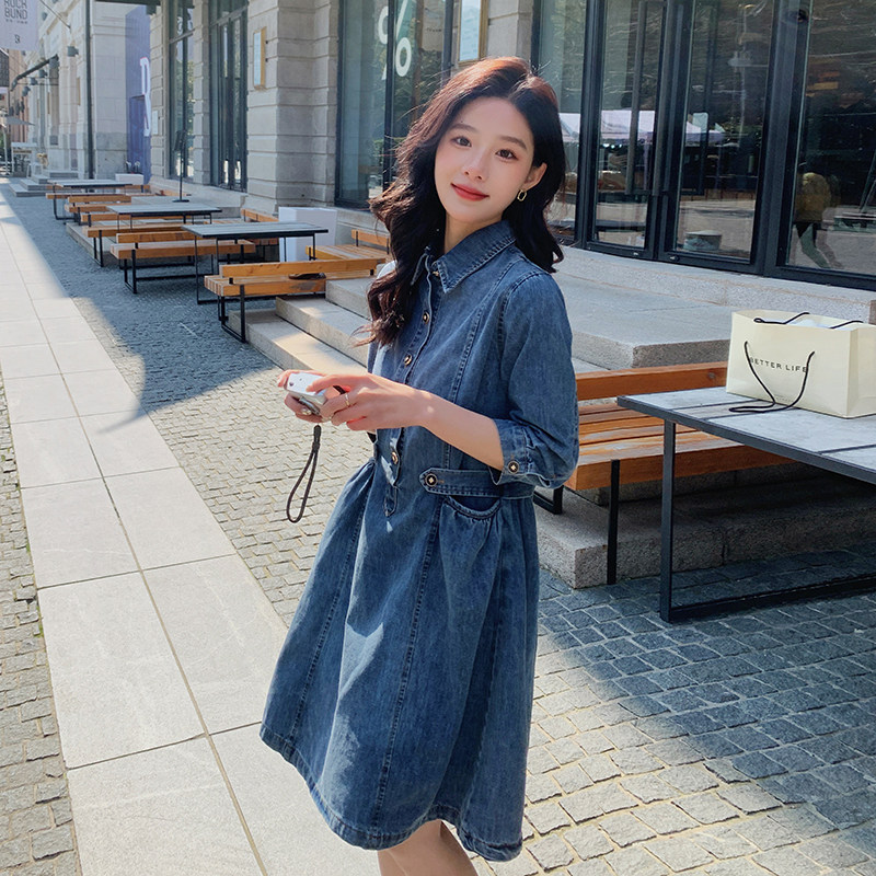 复古高级感牛仔裙连衣裙女2023春夏新款韩版学院风时尚减龄衬衫裙,女装连衣裙,Yologo