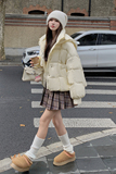 淡黄色连帽羽绒服女2024冬季新款韩版加厚小个子90白鸭绒面包服潮，女装羽绒服，Yologo