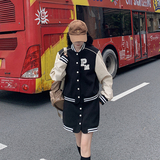 棒球服外套2025新款女春秋短款裙子套装学院风休闲显瘦拼接两件套，女装运动套装，Yologo