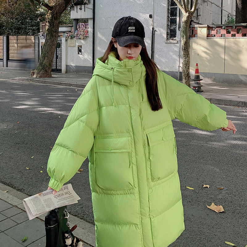 独特超好看果绿色羽绒服女冬季2025新款高级感过膝中长款保暖外套,女装羽绒服,Yologo