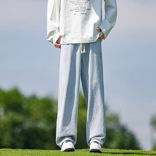 抽绳松紧腰牛仔裤男士青少年初中高中学生春秋款系绳男生裤子冬季