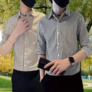 高质感衬衫 时尚 休闲商务百搭上衣潮外搭 轻奢条纹衬衣男春秋季 韩版