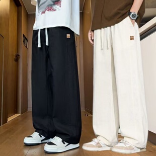 棉麻直筒裤男夏季薄款垂感休闲裤青少年男生百搭纯棉阔腿长裤子男