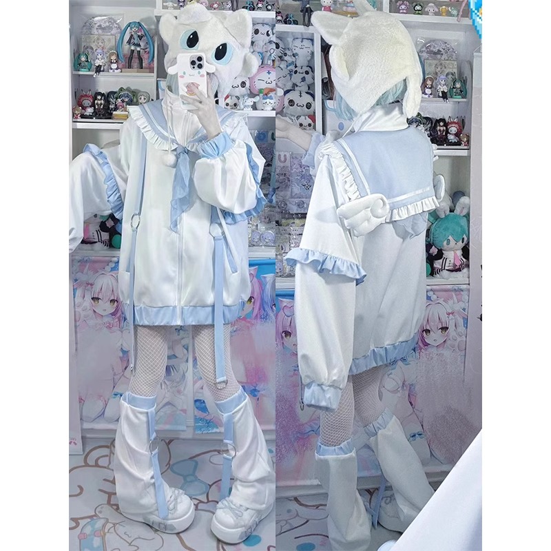 设计感撞色运动服开海军领外套女秋冬日系亚文化翅膀可爱开衫