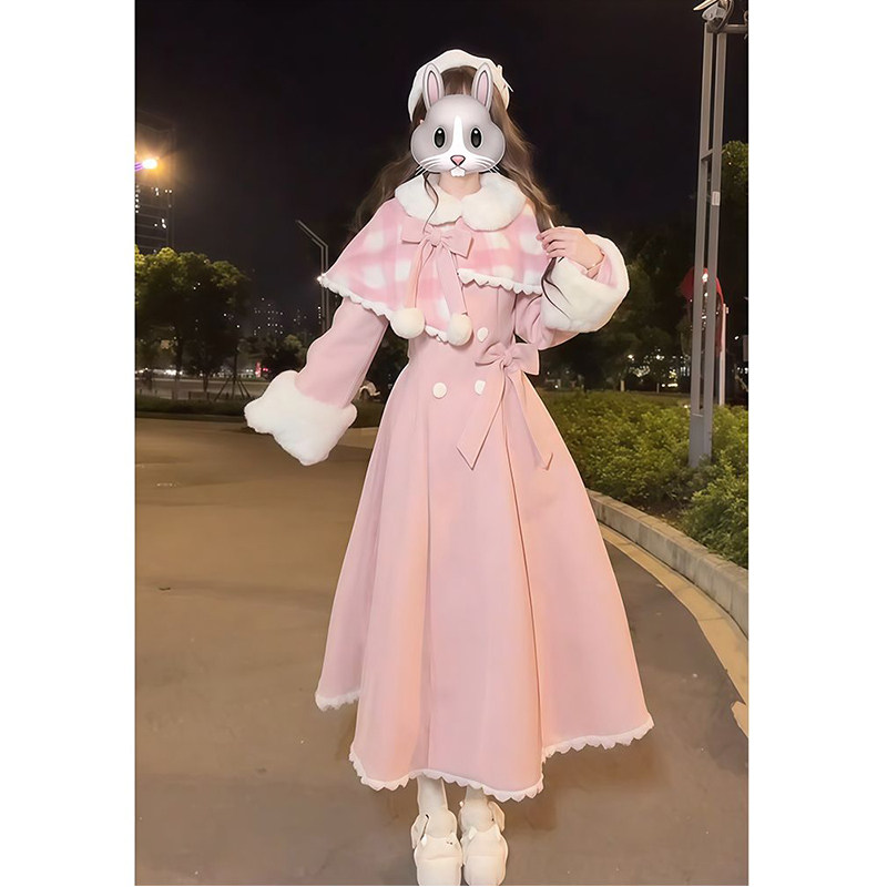 冬季可爱软妹少女感毛呢斗篷外套长款大衣两件套洛丽塔lolita裙