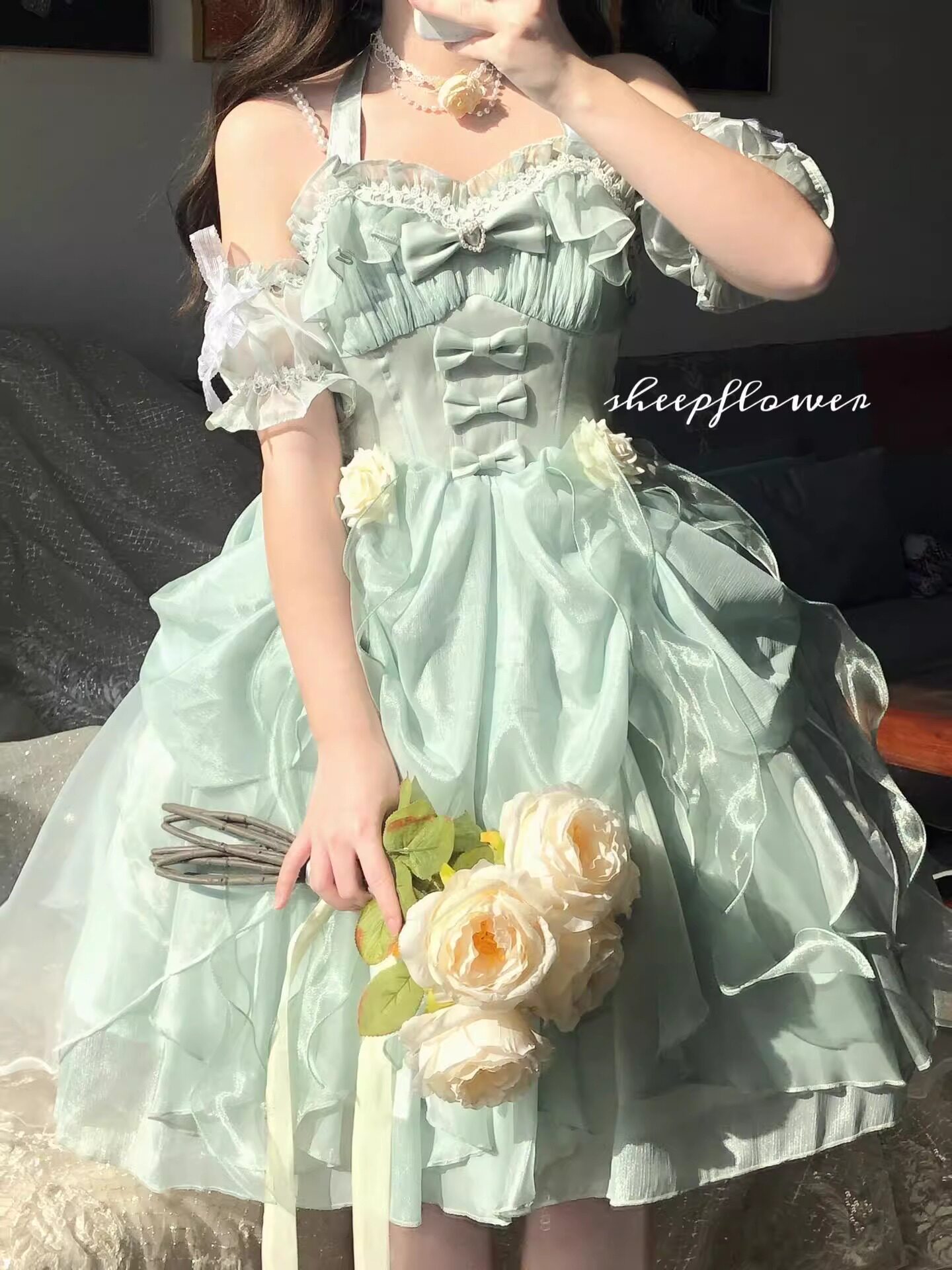 仙帝绿色jsk lolita裙仙气在逃蓬蓬公主裙洛丽塔气氛围玫瑰