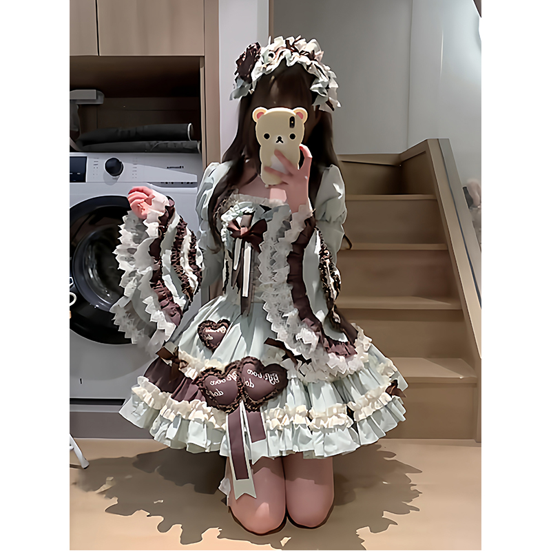 薄荷巧克力甜美可爱Lolita裙isk姬袖坎肩套装洛丽塔公主裙洋装
