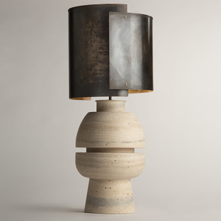 复古石材洞石台灯酒店大堂前台装饰灯客厅卧室样板房定制中古立灯