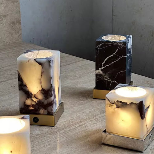 法式诧寂风天然宝格丽大理石充电台灯 设计师样板间软装氛围摆件