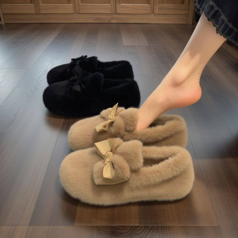 绒毛毛鞋女冬外穿软底一脚蹬豆豆鞋加绒感洋气可爱蝴蝶结棉鞋,居家布艺,居家棉拖/棉鞋,淘宝优惠券,粉丝福利购,淘宝优惠卷