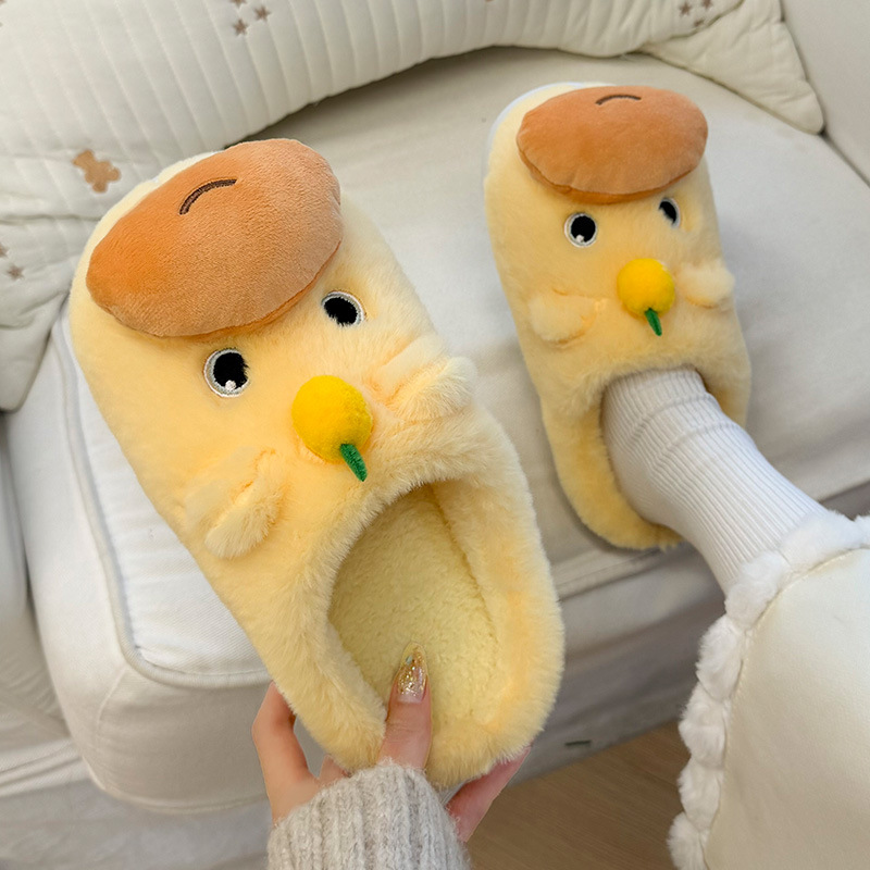 可爱水豚噜噜棉拖女居家棉拖鞋女加绒棉拖鞋男保暖鞋月子鞋包头拖