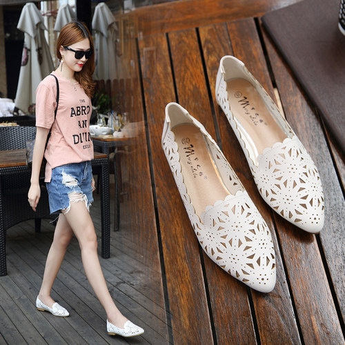 春夏新款平底鞋镂空洞洞尖头