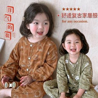 儿童家居服春秋套装婴幼儿衣服夏季洋气复古男女童空调服宝宝睡衣