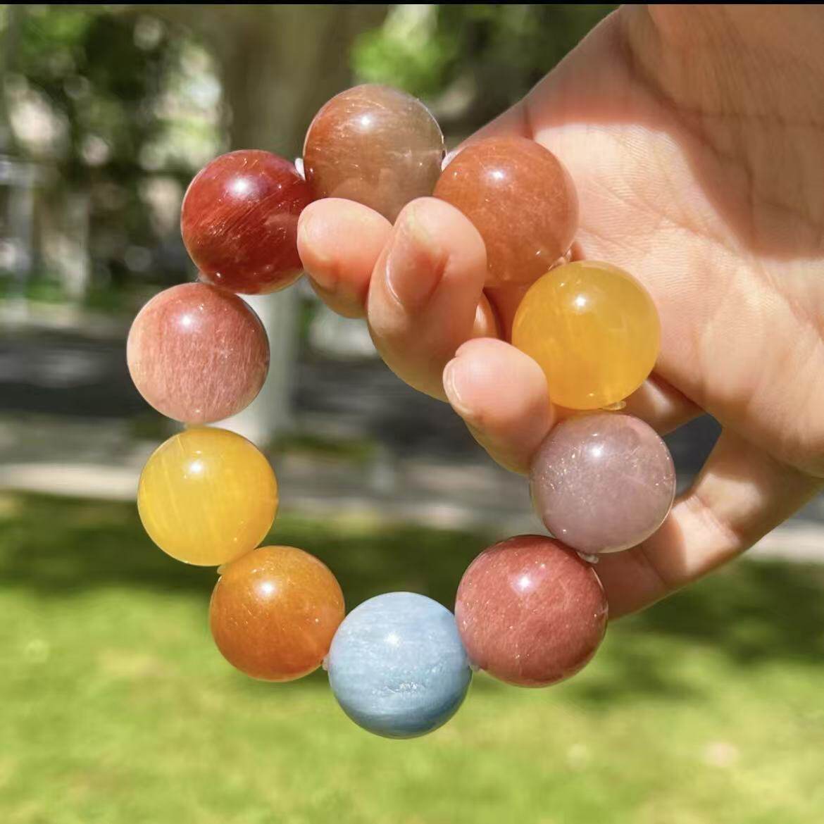 复古油画绝美大颗粒圆珠手链爆款彩虹糖手串精致高定款毕业级手串