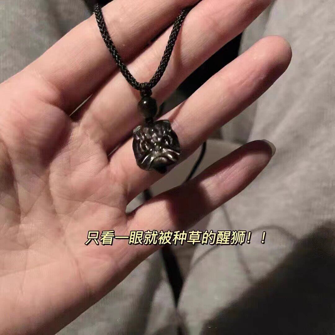 黑银曜石醒狮转运情侣锁骨链