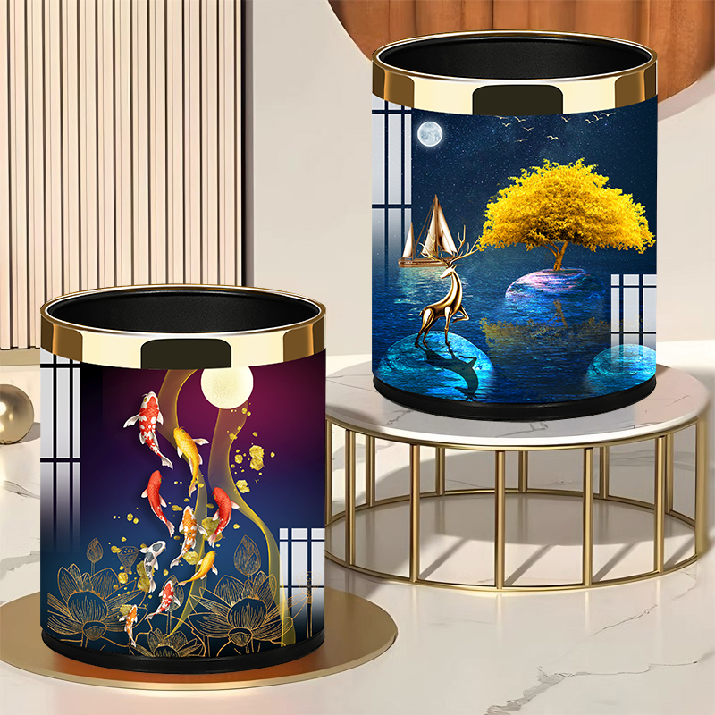 新中式双层垃圾桶创意轻奢高颜值酒店宾馆卫生桶家用客厅卧室纸篓