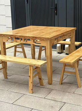 实木仿古八仙桌正方形中式四方组合桌饭店家用面馆龙家乐餐厅餐桌