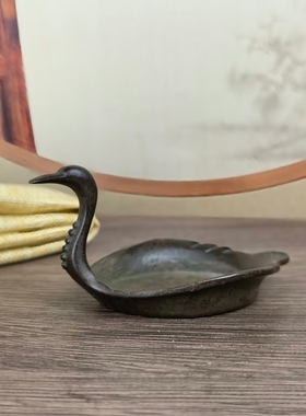 仿古铜器可爱小天鹅笔洗笔架实心天鹅碟茶宠家用桌面装饰文房摆件