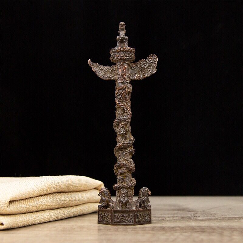 复古紫铜色华表摆件华表柱中华龙柱合金客厅家居桌面装饰品摆件