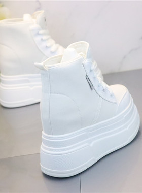 高帮帆布鞋女透气超高跟8cm10cm12cm可选百搭显瘦内增高女松糕鞋