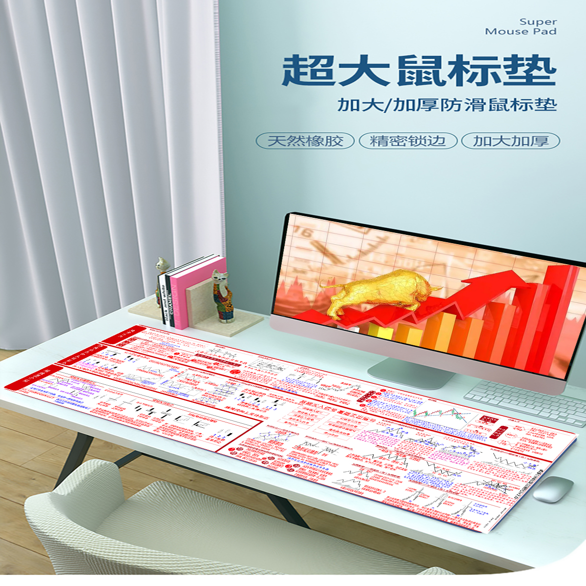 鼠标垫超大号涨停抓波段 k线图加厚耐脏趋势图形交易桌面鼠标垫