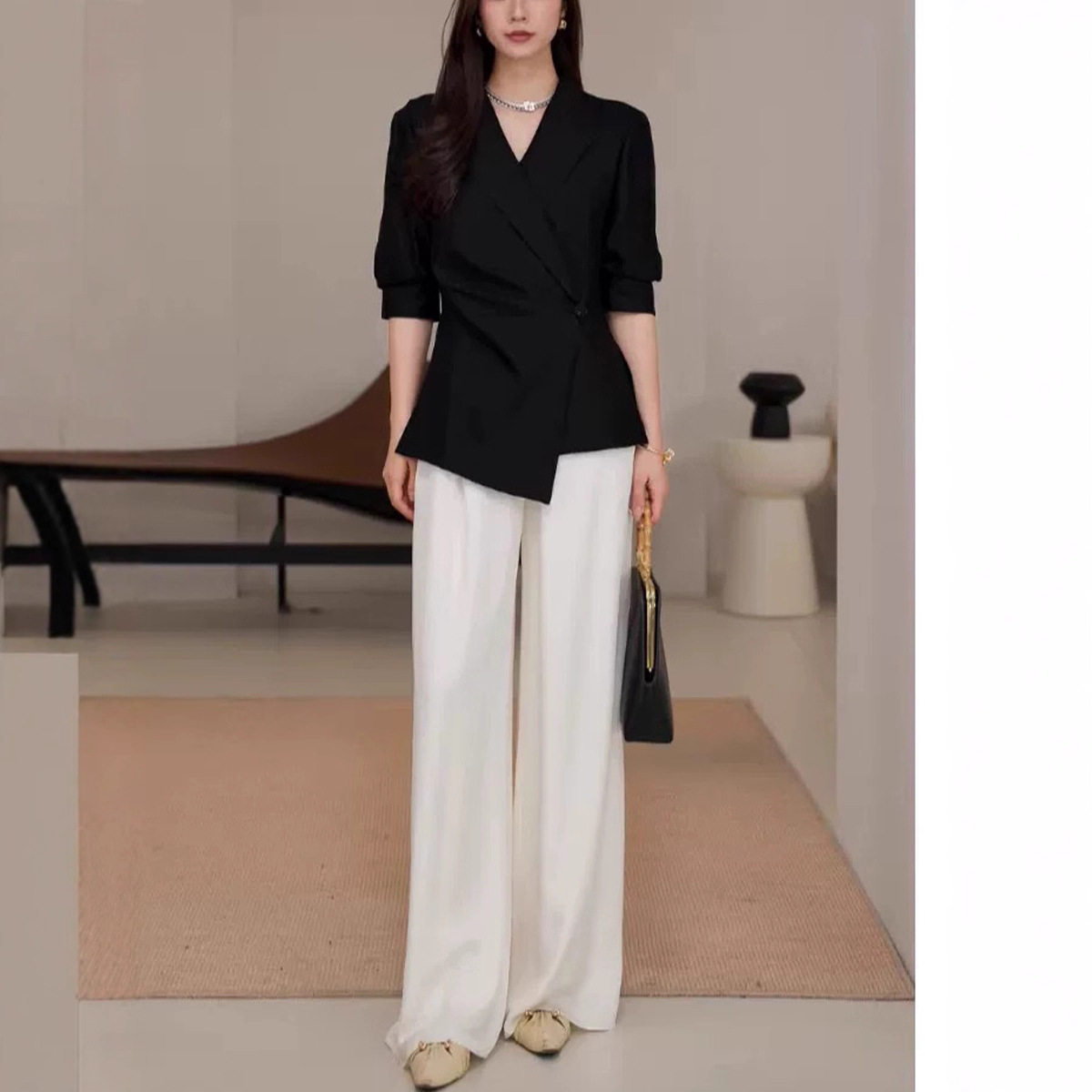 感时尚大码西装外套女韩版胖mm宽松休闲薄款显瘦西服25101