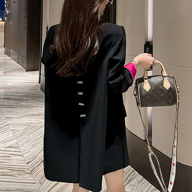 网红时尚大码黑色西装外套女胖mm韩版设计感宽松休闲西服2501