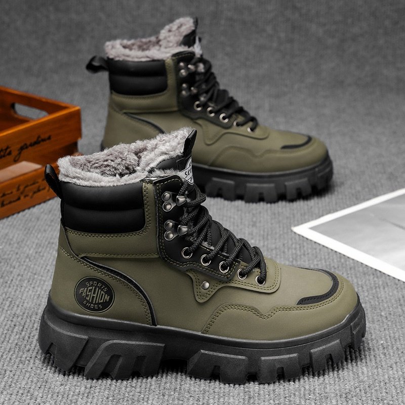马丁靴男款高帮冬季加绒保暖棉鞋户外防水防滑皮毛一体东北雪地